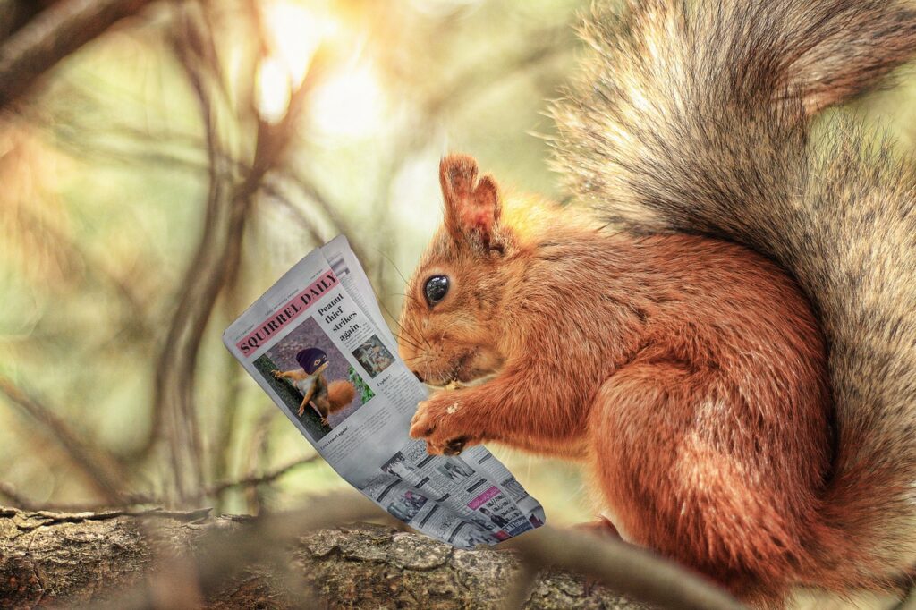 Eichhörnchen liest Zeitung